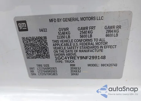 2022 Chevrolet Silverado 4Wd Standard Bed High Country from USA, damaged, VIN 1GC4YREY9NF299148